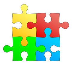 Jigsaw puzzle in four colors. illustration.
