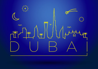 Dubai City Line Silhouette Typographic Design
