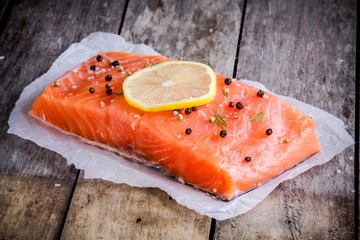 fillet of fresh salmon with pepper and lemon