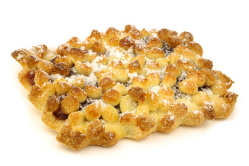 freshly baked cherry crumble cookies on a white background