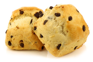 traditional english scones with chocolate chips on a white backg