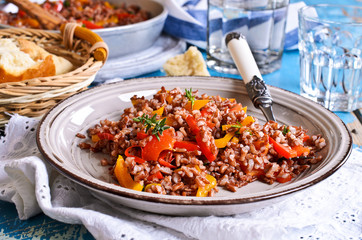 Rice red with paprika and thyme