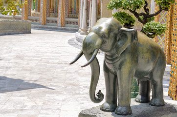 Bronze elephant sculpture in thai temple