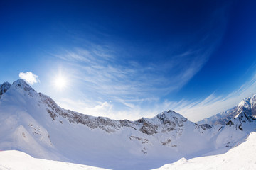 Fototapeta na wymiar Sunny bright winter landscape of Caucasus, Sochi