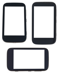 set of smart phones with cut out screen