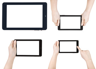 Obraz na płótnie Canvas set of children hands with tablet pc isolated