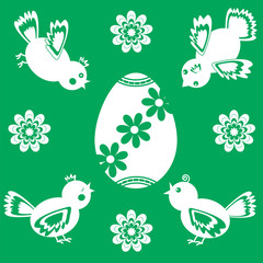 White Easter icons on green background