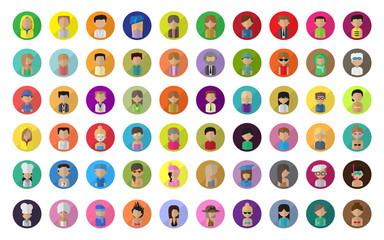Flat People Icons, Different Occupation: Doctor, Artist, Champion, Sportsman, Athlete, Astronaut, Waiter, Barman, Diver, Graduates - Isolated On White Background - Vector Illustration, Graphic Design