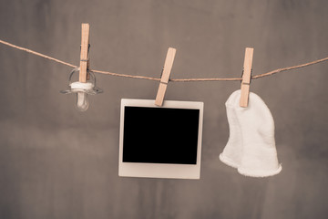 Baby goods blank photo hanging clothesline - 78655447