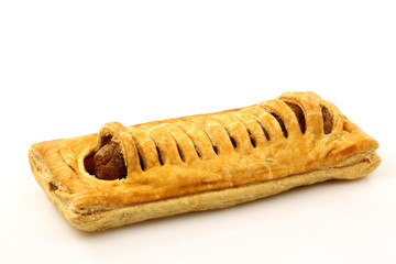 Dutch frikandel roll on a white background