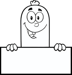 Black And White Smiling Sausage Character Over A Blank Sign