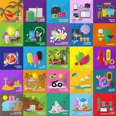 Flat Icons Set For: Web, Travel, Summer, Paparazzi