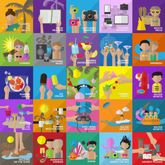 Flat Icons Set For: Web, Travel, Summer..