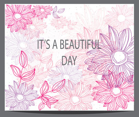 background with pink flowers and the inscription beautiful day