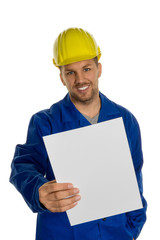 Handwerker mit leerem Blatt