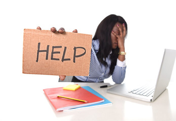 black African American frustrated woman working in stress