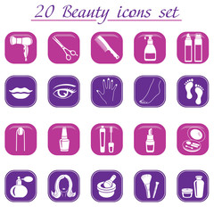 Beauty and makeup icons, vector set of 20 cosmetic signs.