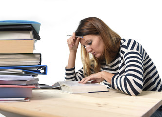 student girl studying exam tired and overwhelmed for exam