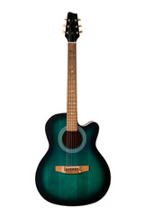 Naklejka premium black and green acoustic guitar, isolated on a white