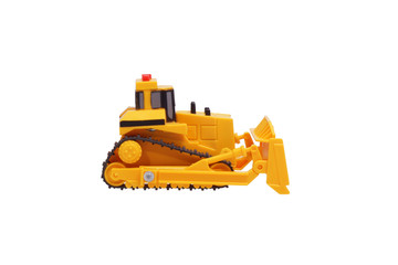 Toy bulldozer. Side view.