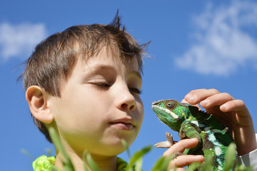 Boy with chameleon