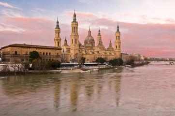 Basilica–Cathedral of Our Lady of the Pillar before sunrise