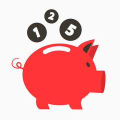 Money Vector Red Pig Bank with Coins