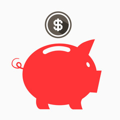 Money Vector Red Pig Bank with Dollar Coin