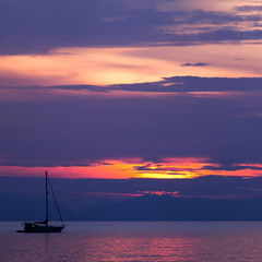 Sunset with boat in Thailand