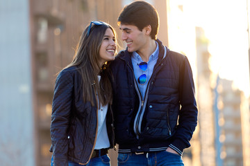 Young couple in love on the street.