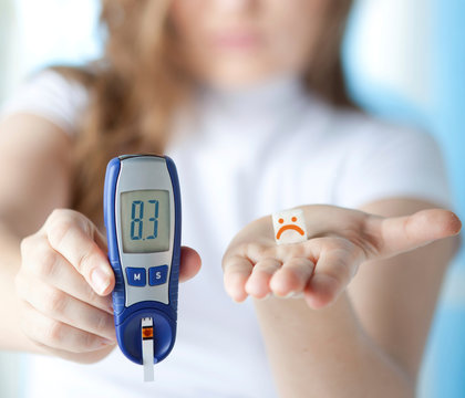 Female Diabetic Doing a Glucose Level Finger Blood Test
