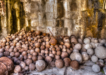 old weapons in a fortress in Kos island in Greece. HDR