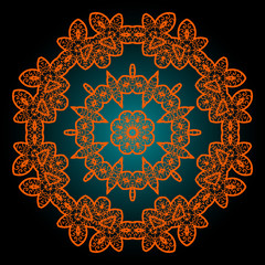 Mandala in outlines of ornage color. Vintage vector 