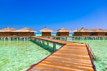 Bungalows on tropical Maldives island
