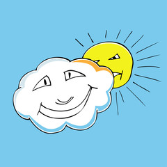 Cute doodle of cloud and sun. Vector illustration