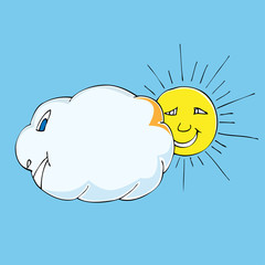 Cute doodle of cloud and sun. Vector illustration