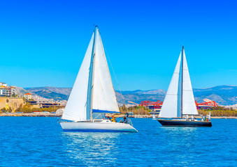 Sailing boats during a regatta at Saronic gulf in Athens Greece