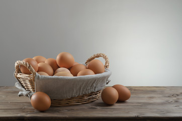 hicken eggs in a basket