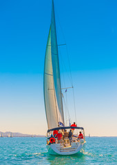Fototapeta premium Sailing boat during regatta at Saronic gulf in Athens Greece