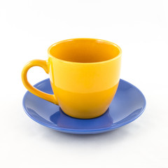 Tea and coffee colorful cup isolated on white