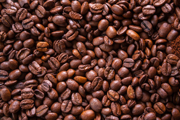 Coffee beans closeup background