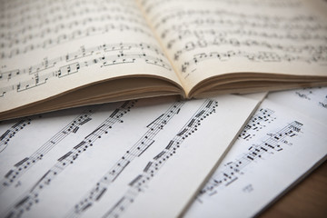 Fototapeta premium The concept of musical notes and guitar in the background