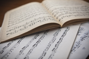 Fototapeta premium The concept of musical notes and guitar in the background