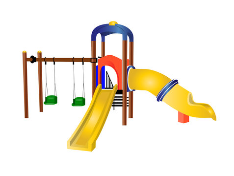 colorful playground equipment with slides and swings clip art preview