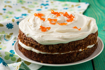 Mother's day carrot cake with swirls cream cheese frosting
