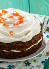 Mother's day carrot cake with swirls cream cheese frosting
