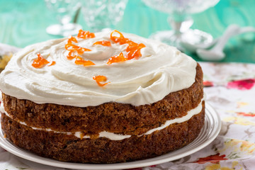 Mother's day carrot cake with swirls cream cheese frosting