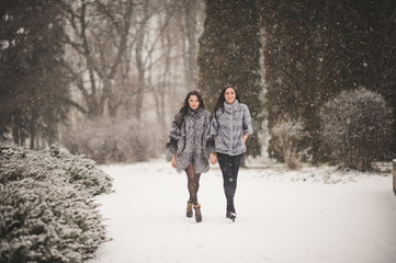 funny girls enjoying winter weather