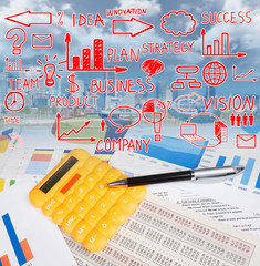 Calculator pen and paper.