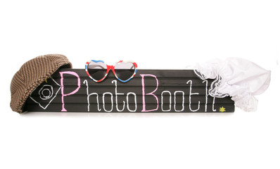 Photo booth sign with fancy dress hats
